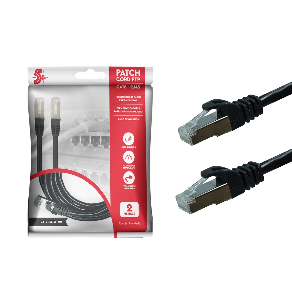 Cabo Rede Blindado 2m Ethernet Rj45 Cat6e Preto 2 Metros Ftp