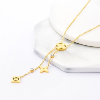 Versão Coreana Moda De Luxo Leve Temperamento Quatro Folhas Clover Tassel Titanium Steel Necklace Fêmea Simples High-End Design S