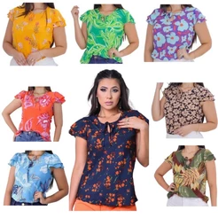 Kit com 5 Blusas Feminina Crepe Luna Promoção