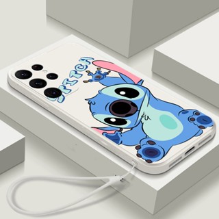 Caixa Para Samsung Galaxy S22 Plus S20 S21 Ultra S22 S20 FE S21 Cartoon Blue Stitch Lanyard Capa Macia Telefone Tpu