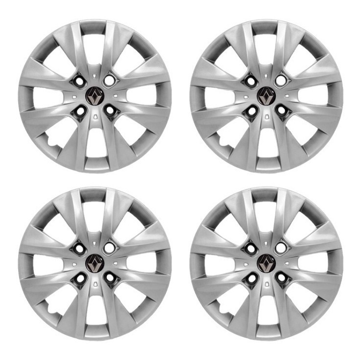 Jogo 4 Calotas Renault Clio Logan Sandero Aro 14 + Emblema Grid