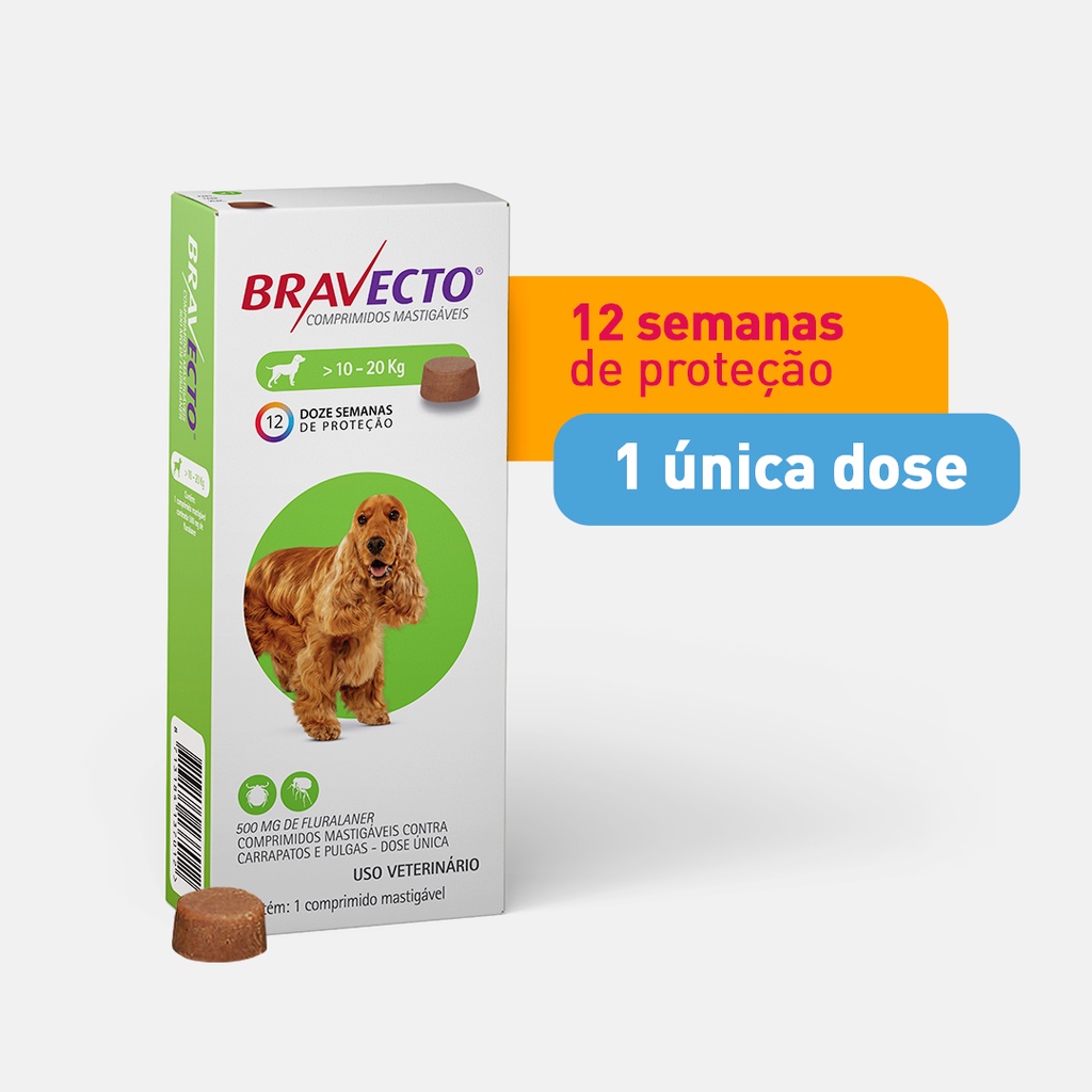 Antipulgas e Carrapatos MSD Bravecto para Cães de 10 a 20kg (500mg) - Pets