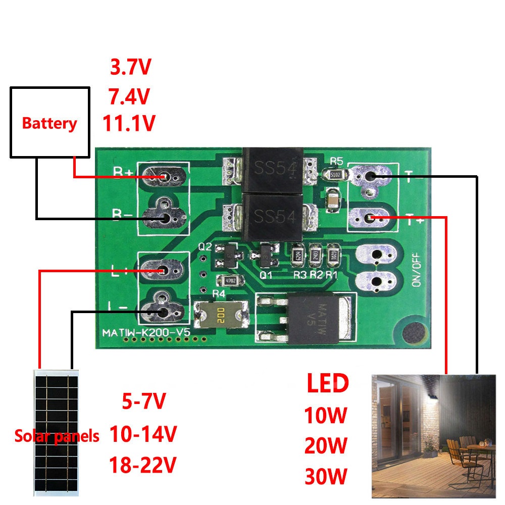 VOKTTA Painel Solar Automático Carregador De Bateria Placa De Controle De Lâmpada Noturna LED Interruptor De Jardim Luz De Rua 3.7V 7.4V Módulo 11.1V