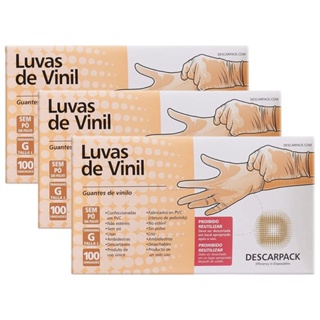 Kit 3 Caixas de Luvas de Vinil Descartável Sem Pó Descarpack 100un em Oferta na Shopee