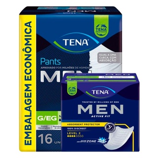 Kit Absorvente Protetor Masculino Tena Men Active Fit 10 Unidades + Cueca Descartável Tena Pants Men G/EG 16 Unidades em Oferta na Shopee