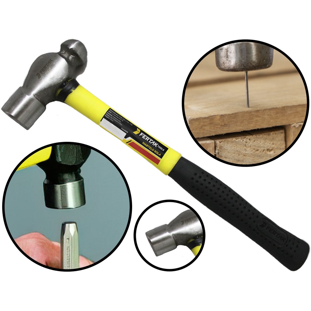 Martelo Bola Cabeça Cabo Emborrachado Fibra Portátil Aço Fertak 6006 em Oferta na Shopee