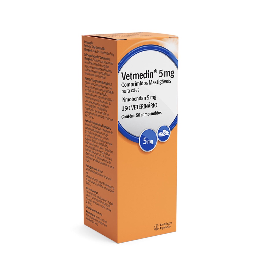 VETMEDIN MASTIGAVEL PARA CAES 5MG C/ 50 COMPRIMIDOS - Pets