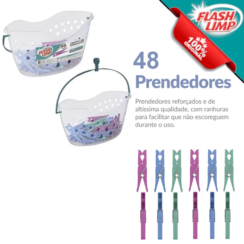 Cesto de Prendedores Compact 48 peças LAV3765 Flash Limp