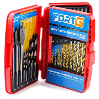 Jogo de Brocas e Bits com 52 Peças Com Estojo Madeira Alvenaria - FortG em Oferta na Shopee