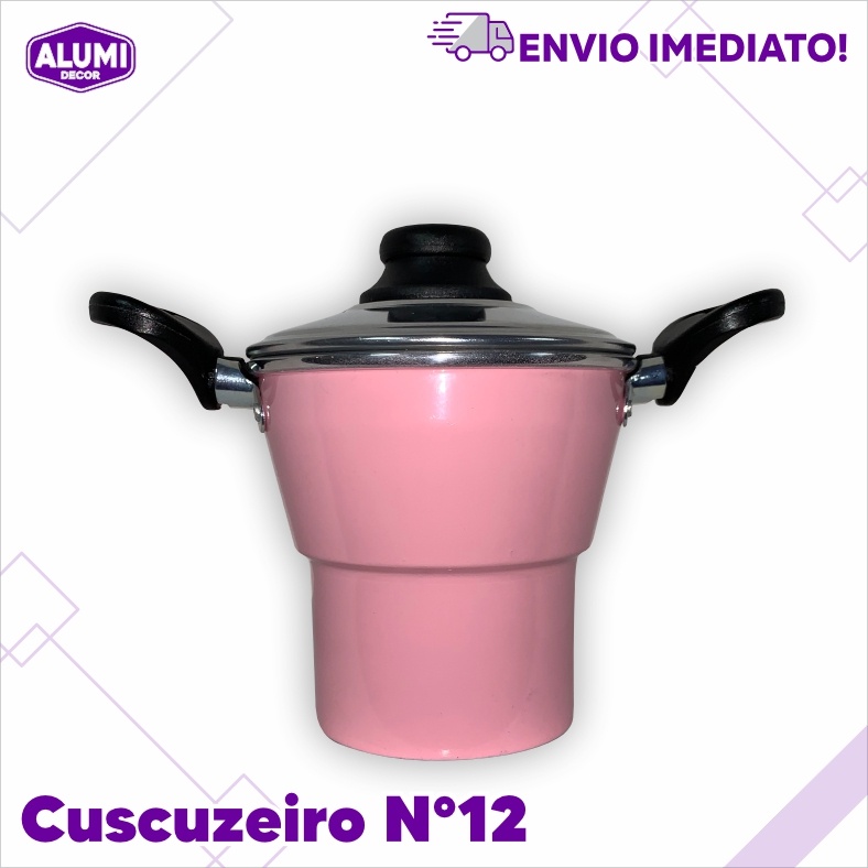 Cuscuzeiro Individual Nordestino Alumínio - Cozimento a vapor - com alça N°12 ROSA