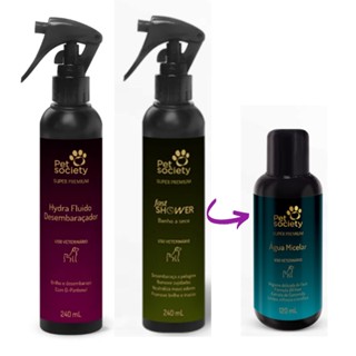 1 Banho a seco 1 Fluido Desembaraçador 1 Água Micelar Cães e Gatos Pet Society em Oferta na Shopee
