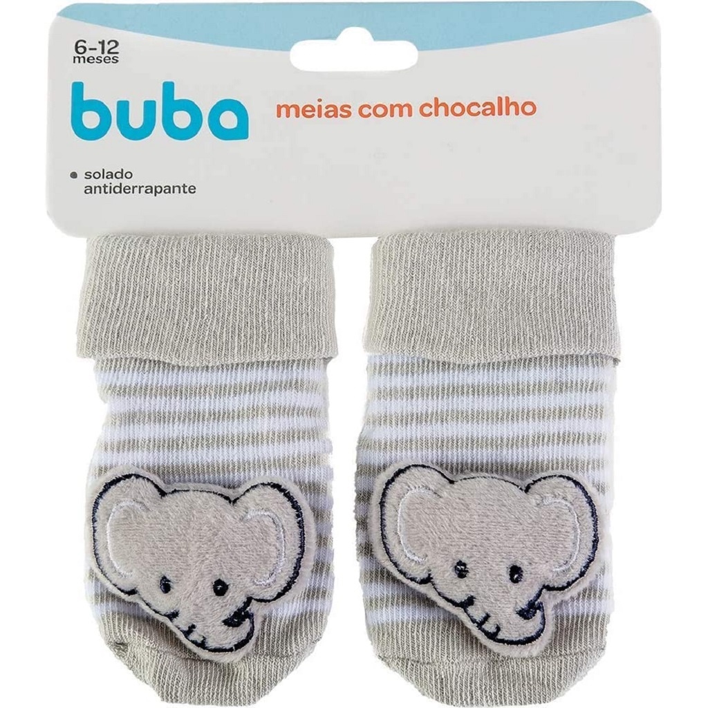 Meias Antiderrapante Com Chocalho Elefantinho 12730 Buba em Oferta na Shopee
