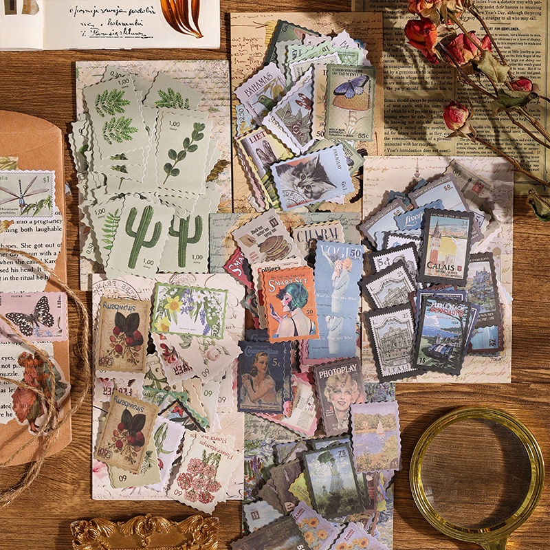 48 Pcs Autocolantes Estilo Carimbo Vintage Stickers Pack Scrapbook Deco Decalques De Bricolage