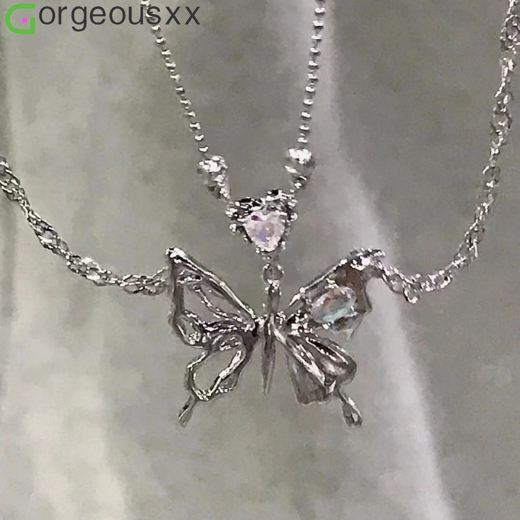 Y2K Crystal Butterfly Pendant Necklaces Mulher Egirl Punk Heart Clavicle Chain Fashion Jewelry Party Presentes