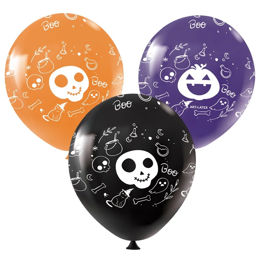 Balão Decorado Halloween Sortido - Laranja, Roxo e Preto - 11'' 28 cm - 25 unidades - Art-Latex - Rizzo - Home & Living