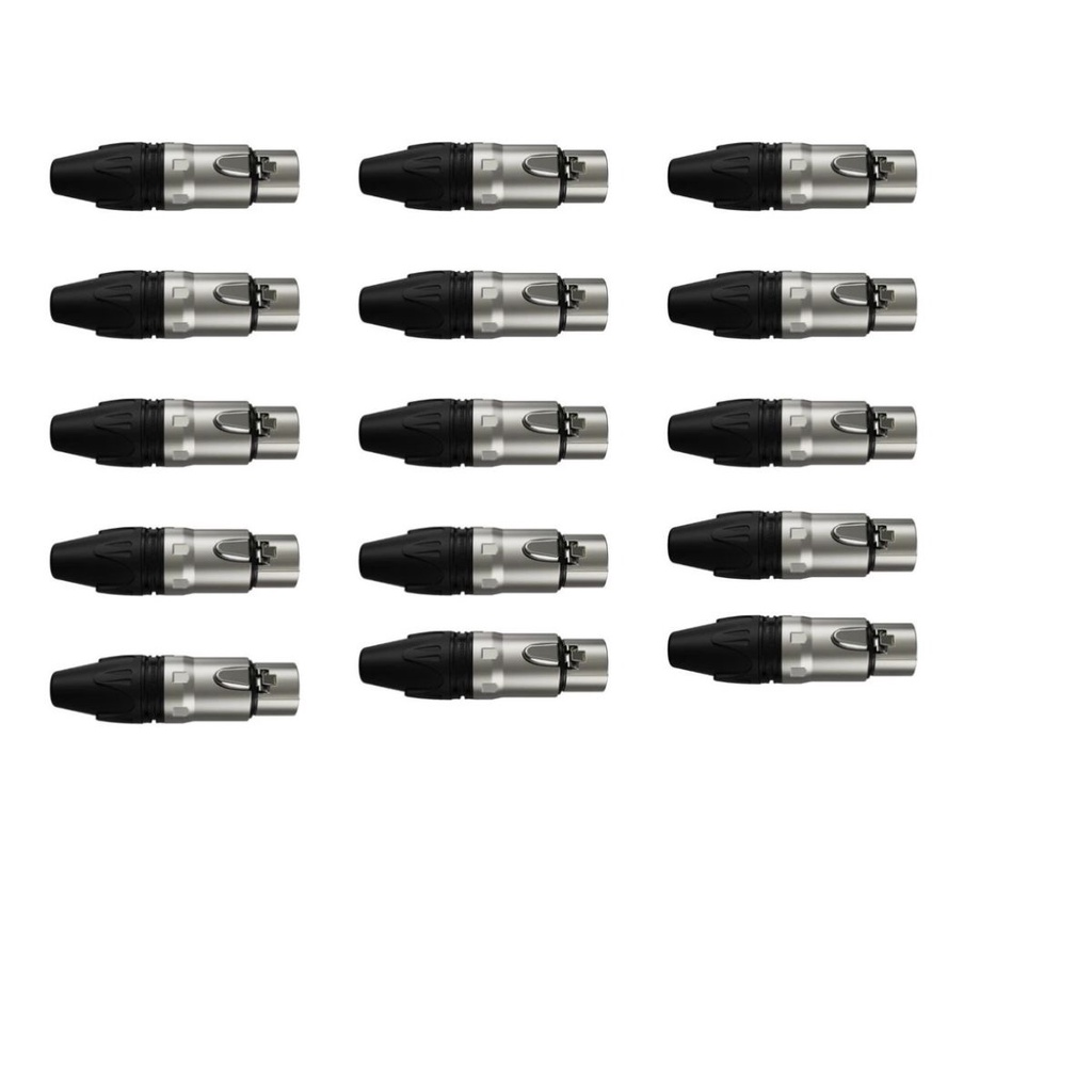 Kit 15 Conectores Linha Xlr Plug Fêmea 3 Polos Wireconex WC-1003