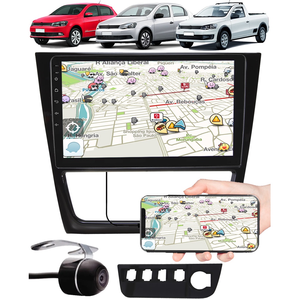 Multimídia 9" Polegadas Vw Gol Saveiro Voyage G6 Espelhamento USB Bluetooth + Moldura Painel + Câmera de Ré em Oferta na Shopee