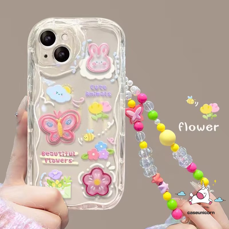 Para Samsung A24 A14 A13 A20 A12 A23 A04s A34 A33 A32 A10s A04E A31 A20s A04 A11 A50 A21s A54 A30 A50s A03 A52 A51 A52s A53 A03s Pulseira De Borboleta Sonhadora Flor De Coelho Capa De Boneca 3D