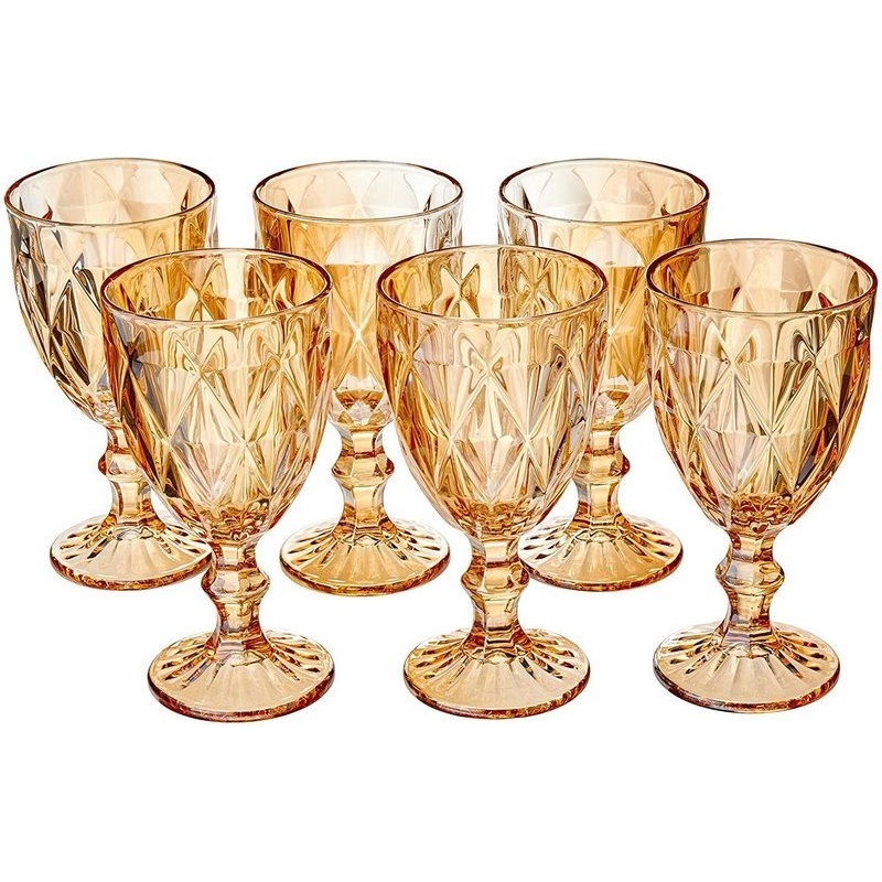 Jogo Tacas,vidro 300ml 6 Pecas,abacaxi/jaca Diamond Ambar