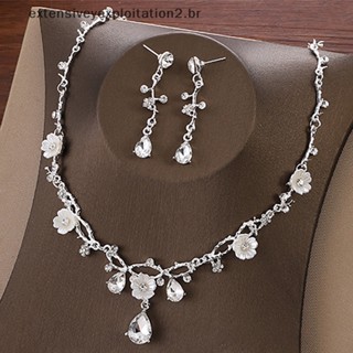 Moda Criativa Flor De Cristal Jóias De Colar Gargantilha Conjunto De Brincos Para Mulheres Tiaras Coroa Casamento .