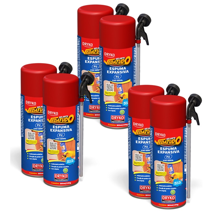 Kit 6 Espumas Expansivas Selantes Vedatudo Dryko 300ml