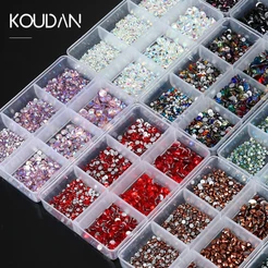Arte Das Unhas Decoração De Gel Autocolante Rhinestone Cristal Colorido Plano Seis Grades SS4-SS12 1728PCS KOUDAN