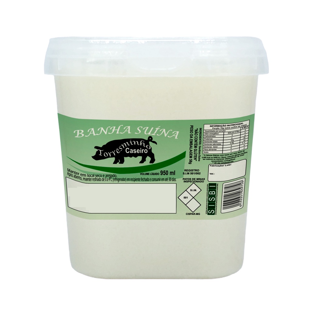 Banha Artesanal 100% Suína Porco Pote 950ml Sem Glúten