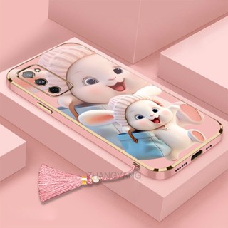 Caixa Samsung S20 FE S20 ULTRA S20 PLUS S20 Cute Phantom Colorful Rabbit Plating Silicone Borda Reta Com Cordão Tassel
