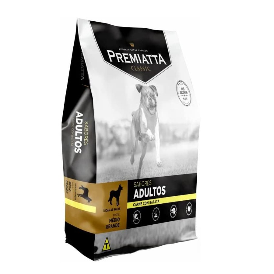 Ração Premiatta Classic Cães Adultos Raças Médias e Grandes Sabores Carne com Batata 15kg