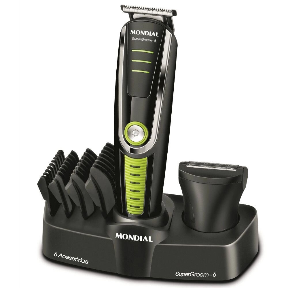Aparador de Pelos Mondial Super Groom 6 em 1 BG-04 Sem Fio Preto/Verde - Bivolt em Oferta na Shopee