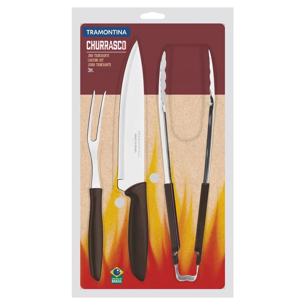 Kit para Churrasco Tramontina Plenus com Lâminas em Aço Inox e Cabos de Polipropileno Marrom 3 Peças em Oferta na Shopee