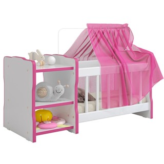 Berço Para Boneca Cristal Ursinho Brinquedo Infantil Branco Rosa - Lyam Decor
