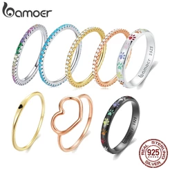Bamoer 925 Prata Anel Simples Jóias De Moda Para Meninas Tamanho Grande 10