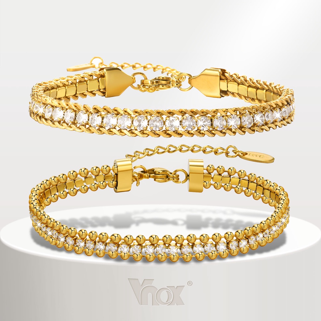 Vnox 18K Gold Zircon Cubic Tennis Pulseira Brilhante , 6MM Charme Elegante Jóias De Presente Para Ela