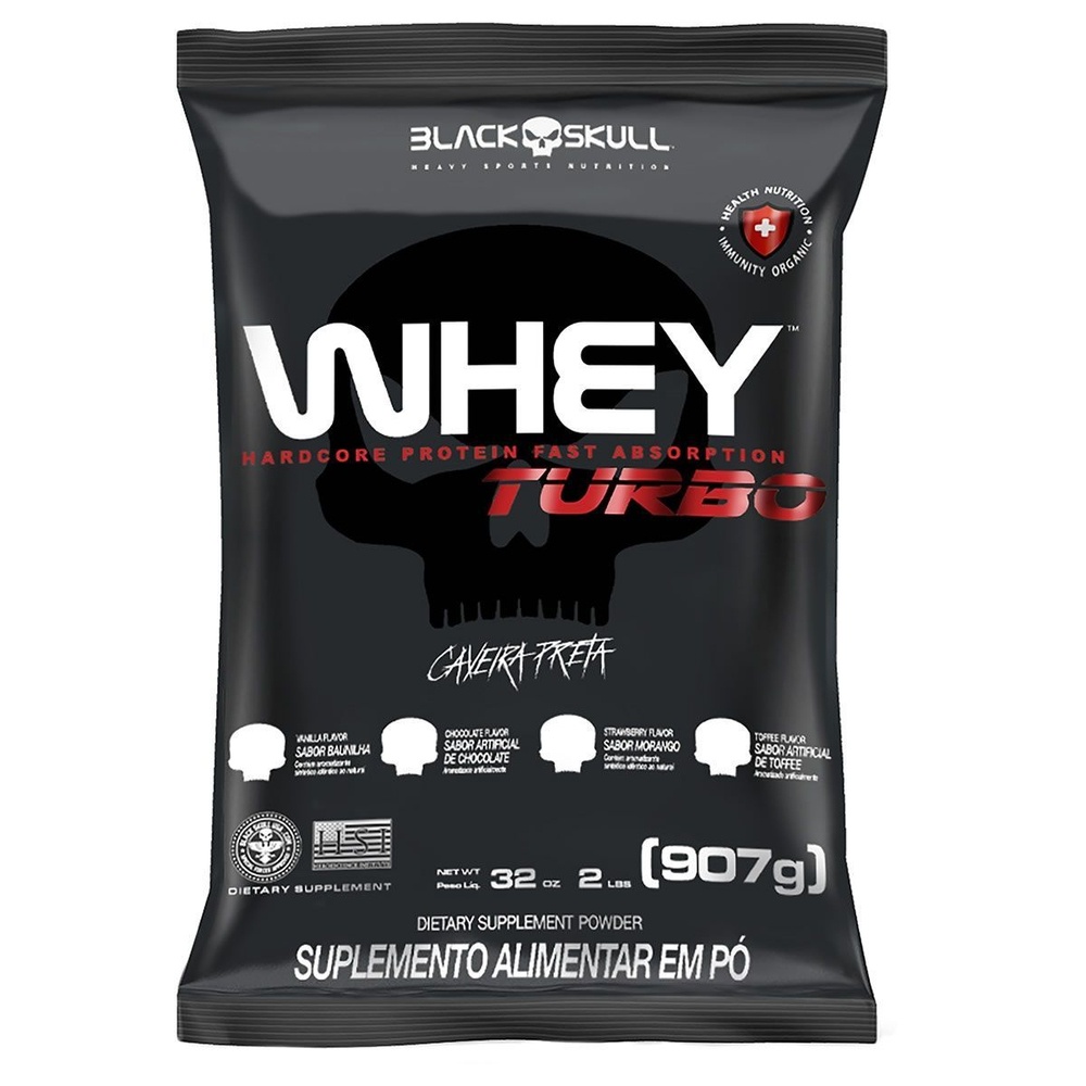 Whey Turbo - 907g Refil Morango - Black Skull em Oferta na Shopee