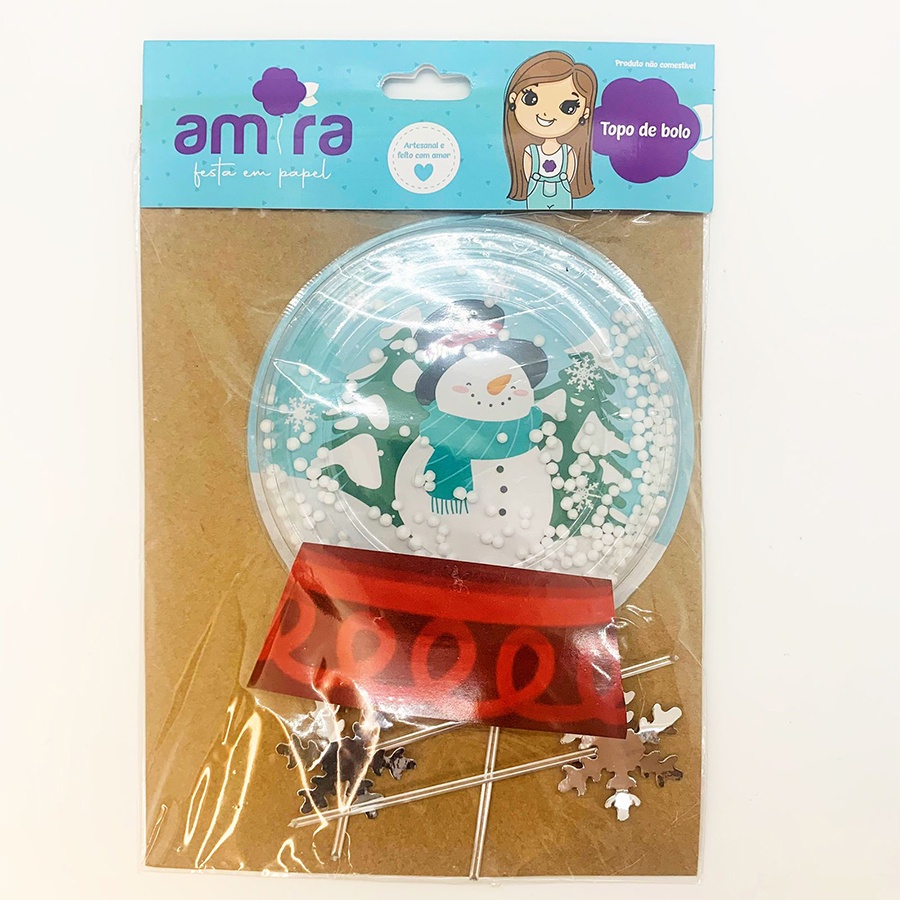 Kit Topo de Bolo Globo Boneco de Neve - 18cm  - 3 unidades - Amora - Rizzo