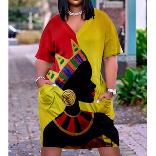 2022 Verão retro Mulheres Africanas Boêmia Moda Feminina Vestido De Noite Estampado Festa ...