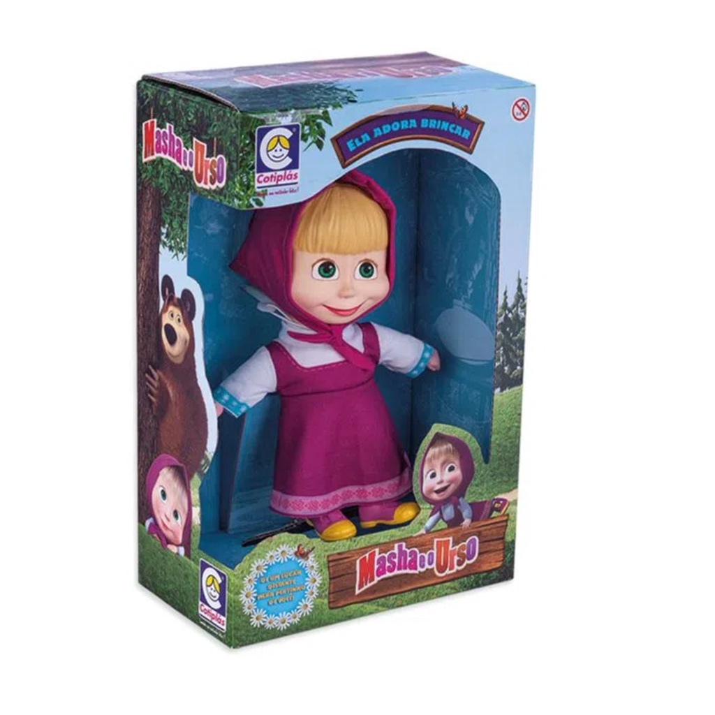 Boneca Masha Cotiplas 23cm em Plástico Vinil Garotinha Travessa com Vestido de Pano Rosa - 2404 em Oferta na Shopee