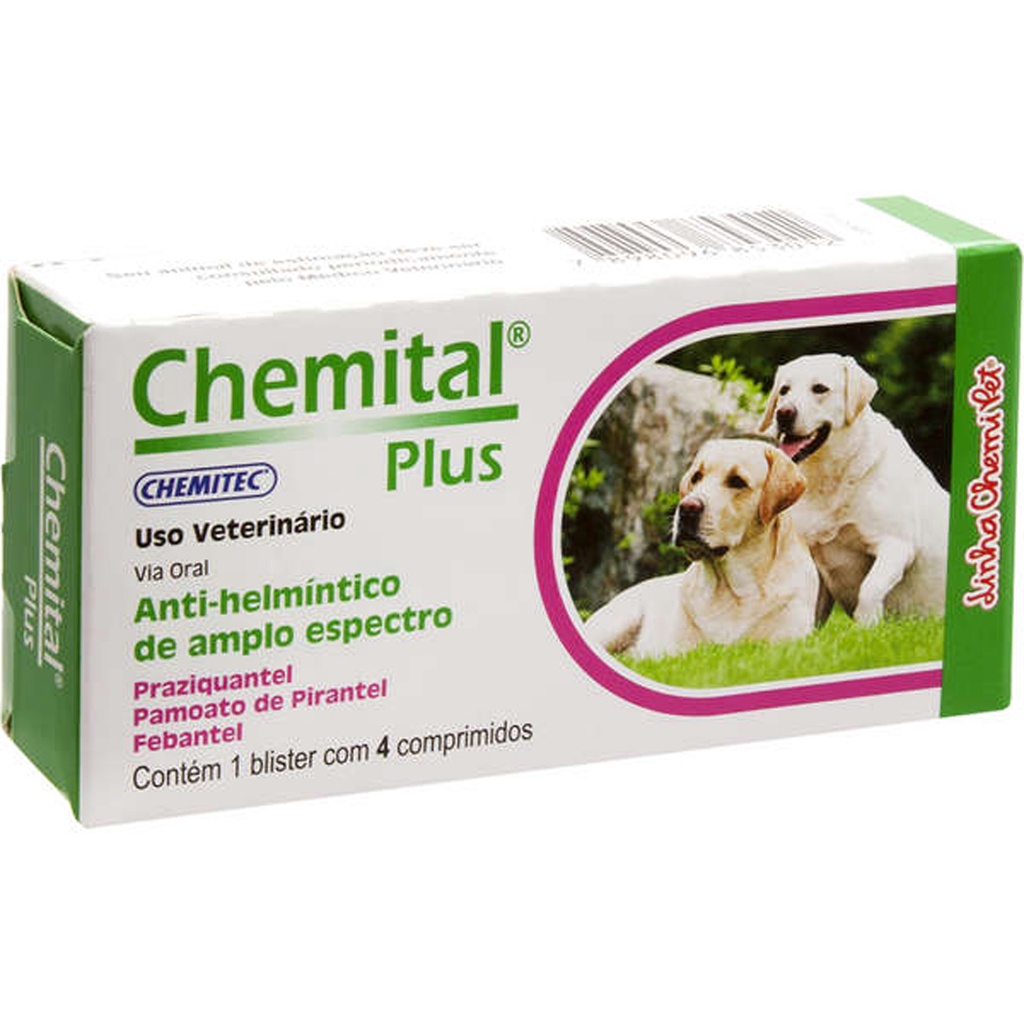 Chemital Plus Chemitec Vermífugo para Cães - 4 Comprimidos