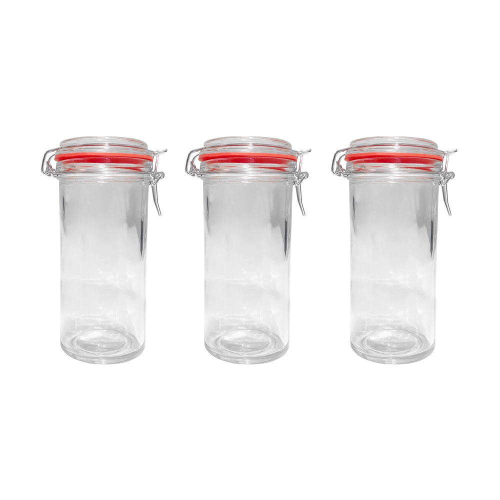 Kit 3 Potes Hermético Vidro Trava Metal 1500ml Class Home