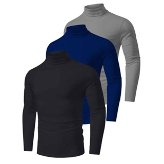 Kit 3 Camisa Gola Alta Camisa Blusa Masculina Manga Longa Camiseta Segunda Pele Proteção Solar Fator 50 UV Gola Alta