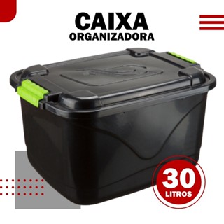 Caixa Organizadora 30L Tampa e Trava Cesto Container Grande P/ Brinquedos Ferramentas Multiuso