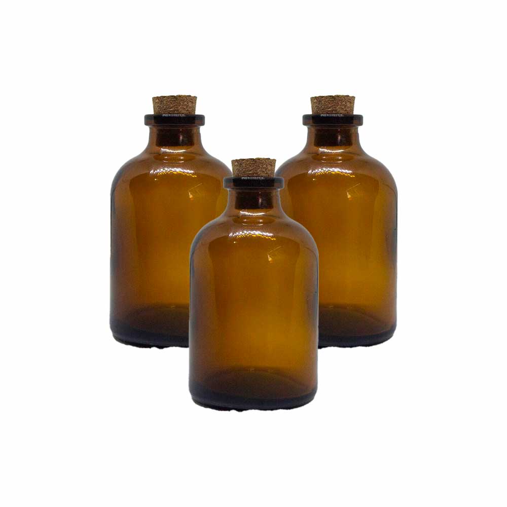 Kit Frasco Vidro Para Sais De Banho 060ml Ambar C Rolha Lembrancinha