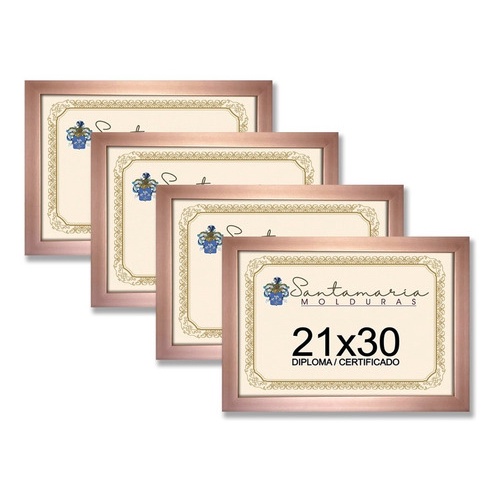 Kit 4 Molduras Porta Diploma Certificado A4 21x30 Rosê Gold em Oferta na Shopee