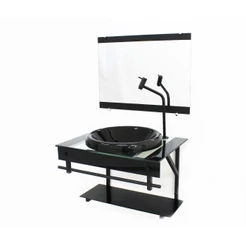 GABINETE COM CUBA PARA BANHEIRO DE VIDRO APX 60CM COM CUBA CHAPEU - PRETO