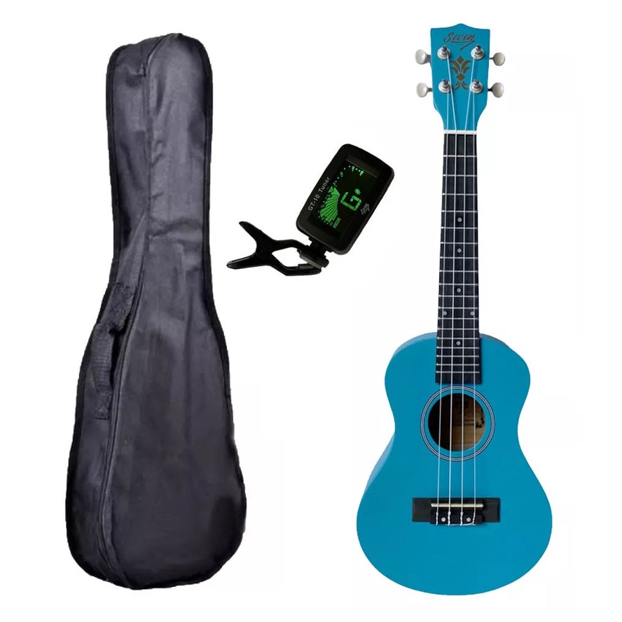 Ukulele Azul  Seven Concert  Suk-23 LB Capa Bk e Afinador em Oferta na Shopee