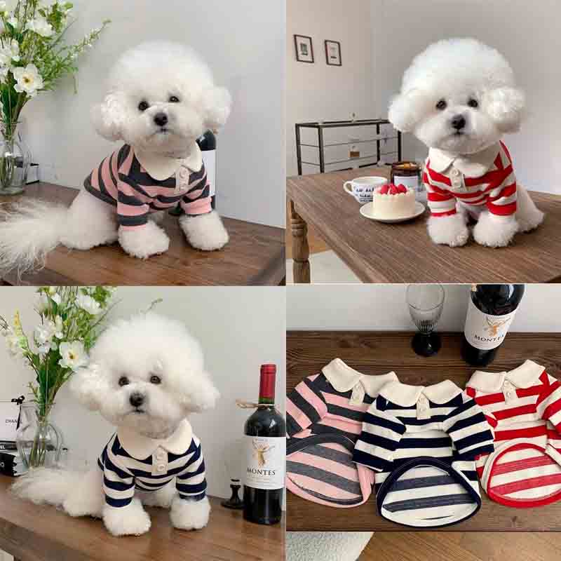 Summer Thin Dog Clothes for Shih Tzu Horizontal Stripe Pet Polo Shirt Pólo De Listras De Gato Camiseta Cachorro Roupa De em Oferta na Shopee