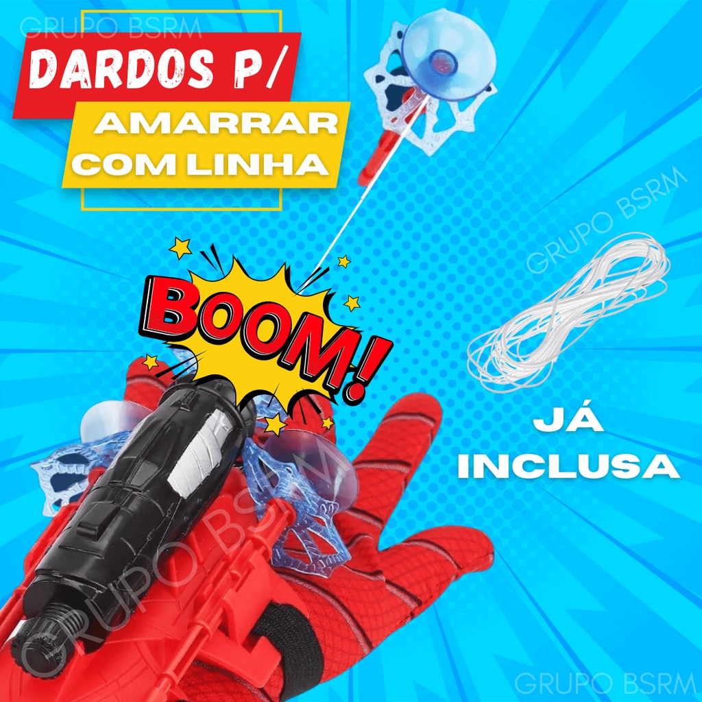 Kit Luva Aranha Herói Brinquedo Lança Teia Infantil Lançador de Dardos Com Ventosa e Linha Spider Menino Criança 3 Anos — imagem 2 de 2