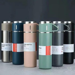 Garrafa Térmica Aço Inox 500 ML Com Tampa e Xícaras Vácuo Camping E Fitness Linha Premium Click