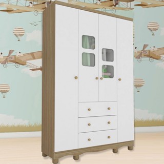 Guarda Roupa Infantil 4 Portas 3 Gavetas 100% MDF Uli Móveis Peroba